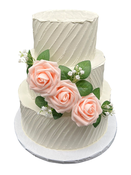 3 Tier Ivory Fake Cake with Pink Roses