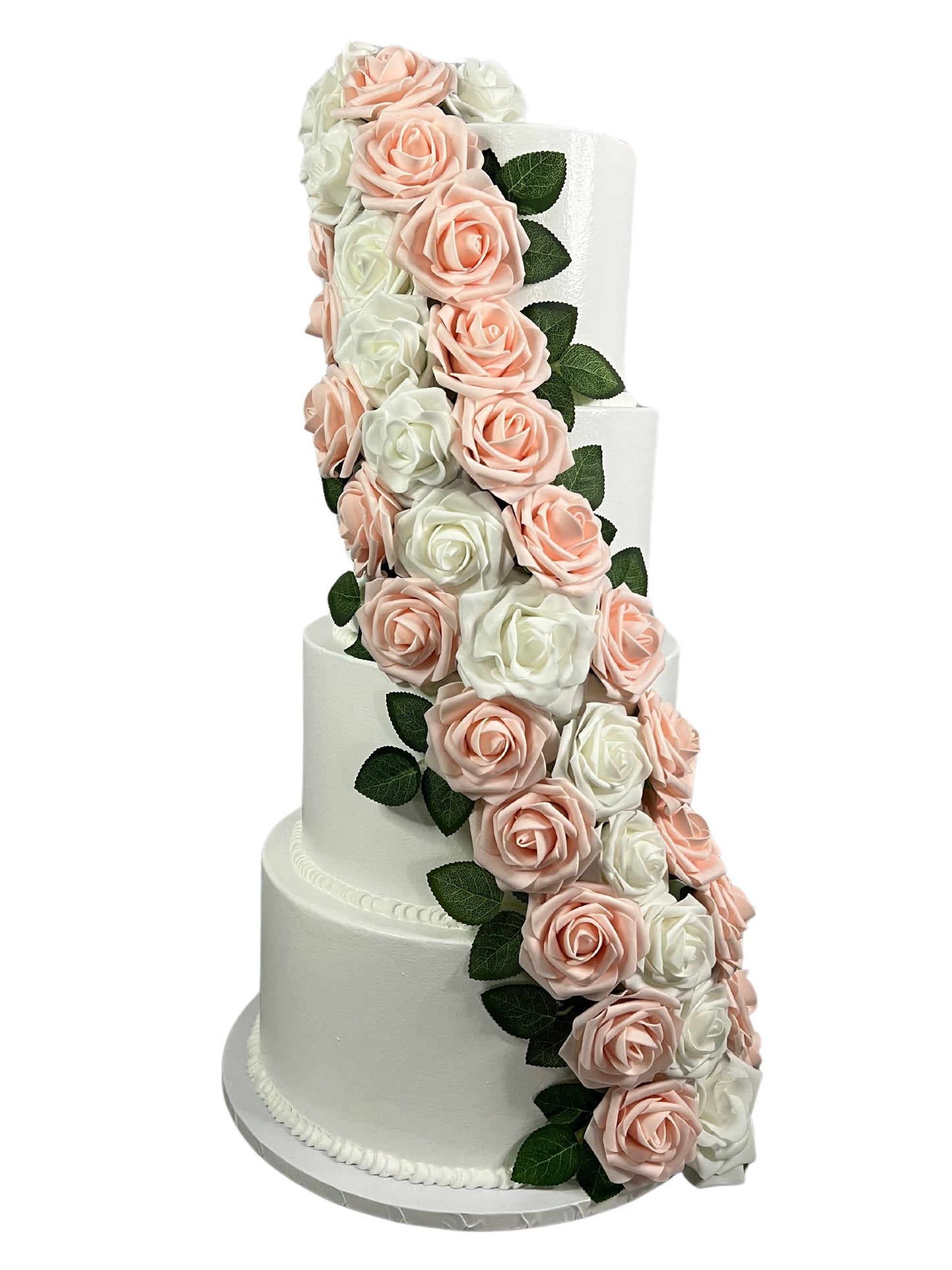 4 Tier White Fake Cake with Pink and White Roses