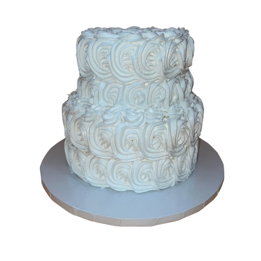 Two Tier White Rosette Fake Cake